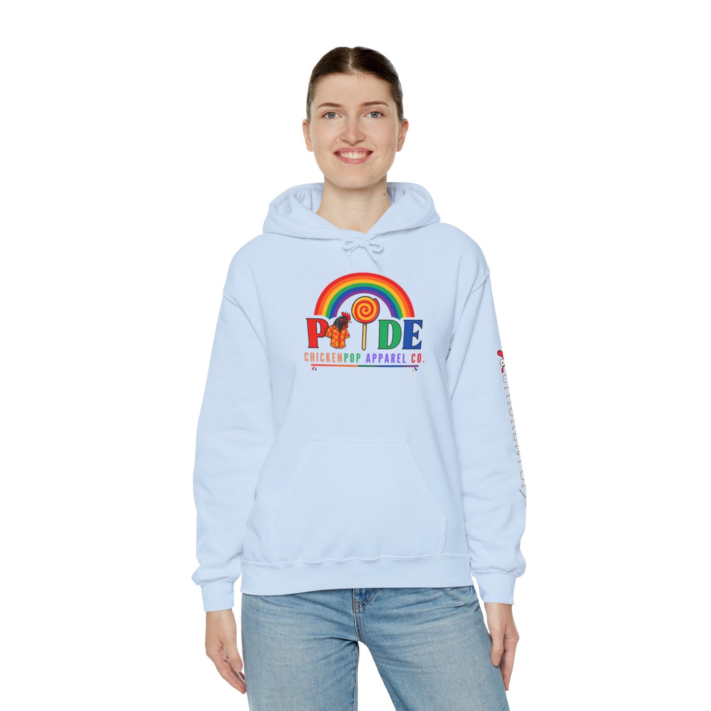Pride Month Hoodie – ChickenPop Apparel | Rainbow Logo with Coop Daddy – Unisex LGBTQ+ Sweatshirt
