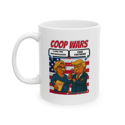 Coop Wars™ Political Satire Mug – Hilaregg Cluckton vs. Cock-a-Doodle-Don | Funny Coffee Cup (11oz / 15oz)