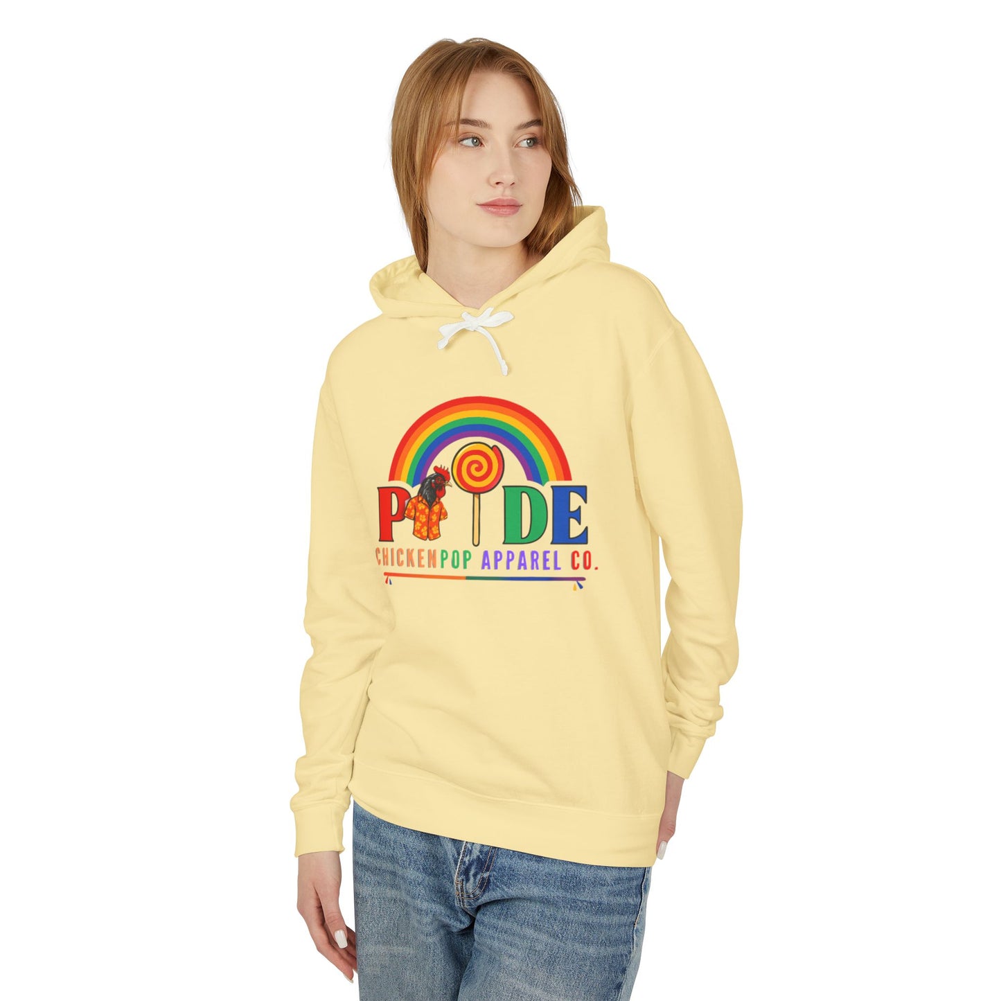 ChickenPop Apparel Co. Pride Rainbow Hoodie – Unisex LGBTQ Graphic Hoodie with Chicken & Lollipop Logo |