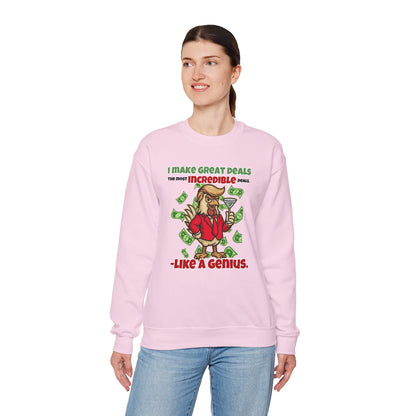 Like A Genius Crewneck Sweatshirt – Funny Political Graphic Pullover | Unisex Heavy Blend with ChickenPop Logo | Ethically Made & Cozy Cold-Weather Humor