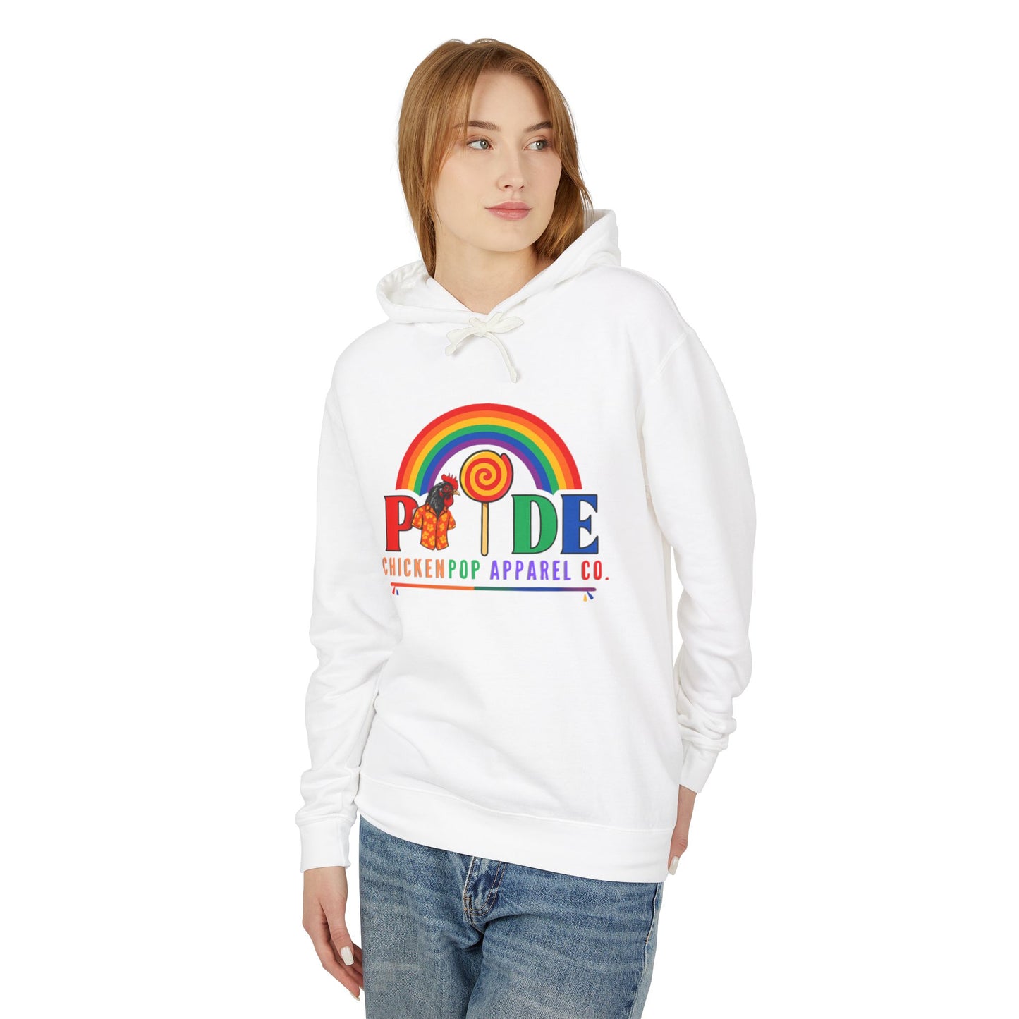 ChickenPop Apparel Co. Pride Rainbow Hoodie – Unisex LGBTQ Graphic Hoodie with Chicken & Lollipop Logo |