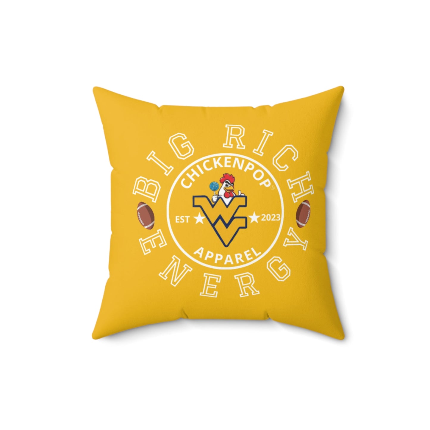 ChickenPop Big Rich Energy Logo Spun Polyester Square Pillow Gold