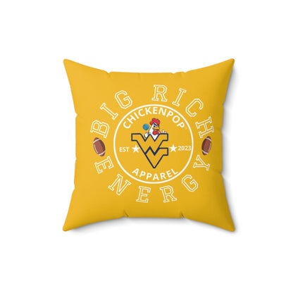 ChickenPop Big Rich Energy Logo Spun Polyester Square Pillow Gold