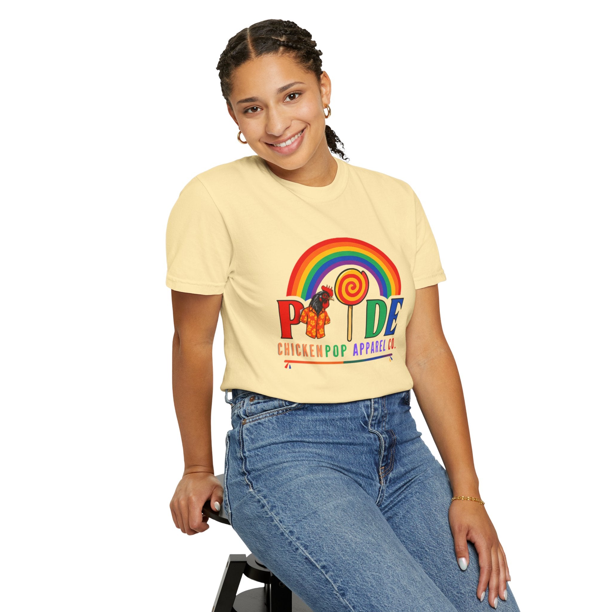 Pride Rainbow Lollipop T-Shirt — "PRIDE" ChickenPop Apparel Co. Graphic Tee