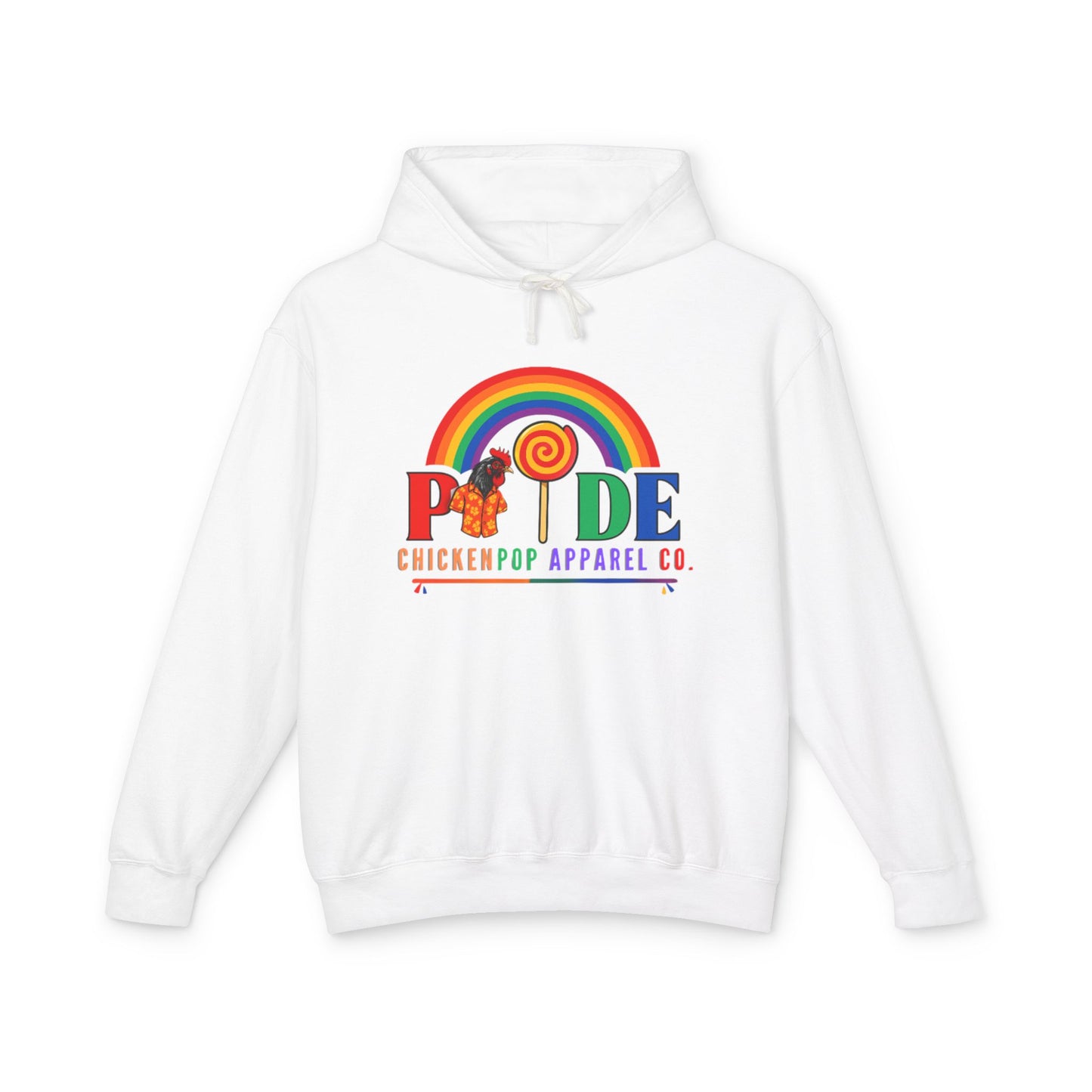 ChickenPop Apparel Co. Pride Rainbow Hoodie – Unisex LGBTQ Graphic Hoodie with Chicken & Lollipop Logo |