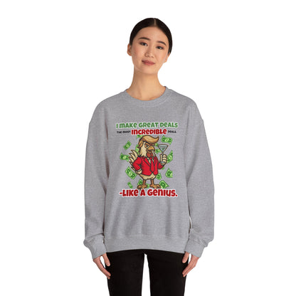 Like A Genius Crewneck Sweatshirt – Funny Political Graphic Pullover | Unisex Heavy Blend with ChickenPop Logo | Ethically Made & Cozy Cold-Weather Humor