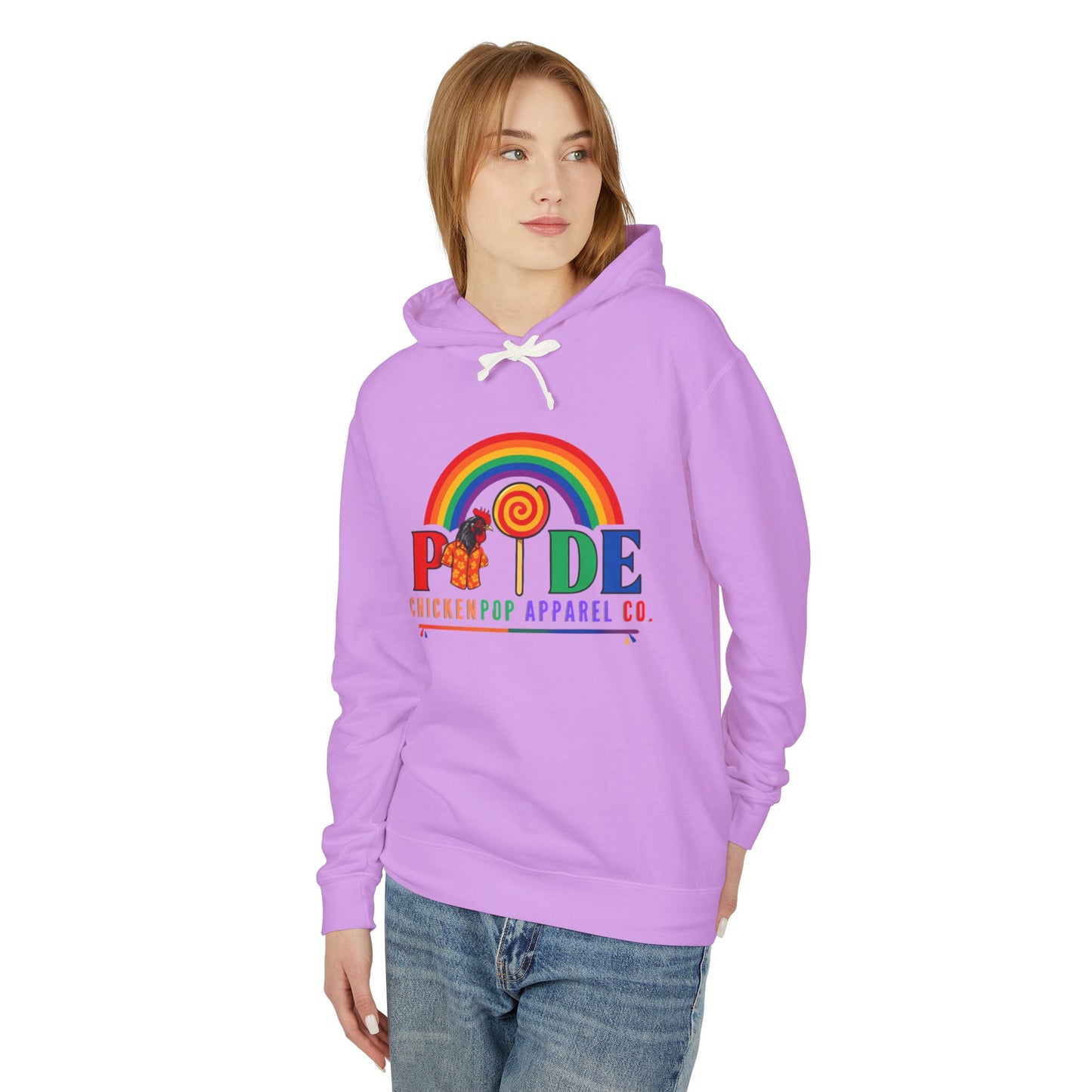 ChickenPop Apparel Co. Pride Rainbow Hoodie – Unisex LGBTQ Graphic Hoodie with Chicken & Lollipop Logo |