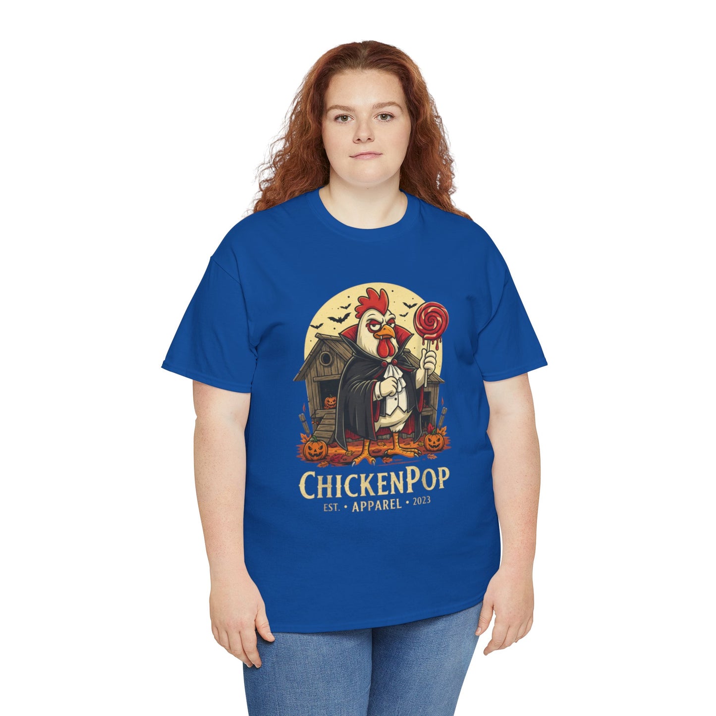 ChickenPop Sucker For a Pop Vampire Rooster Halloween T-Shirt – Funny Spooky Graphic Tee for Fall & Costume Season