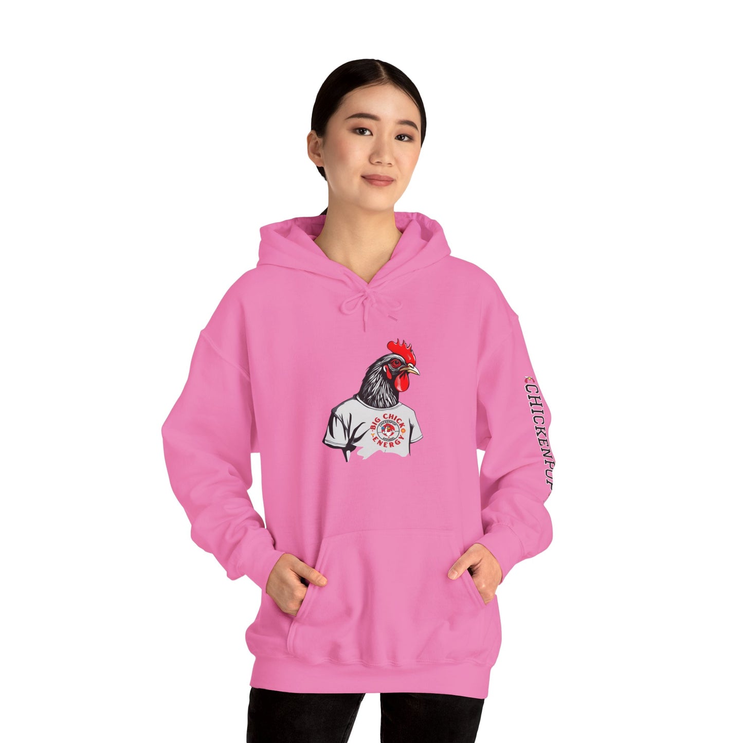 Big Chick Energy Giant Rooster Logo Unisex Hoodie - ChickenPop Arm Logo Edition