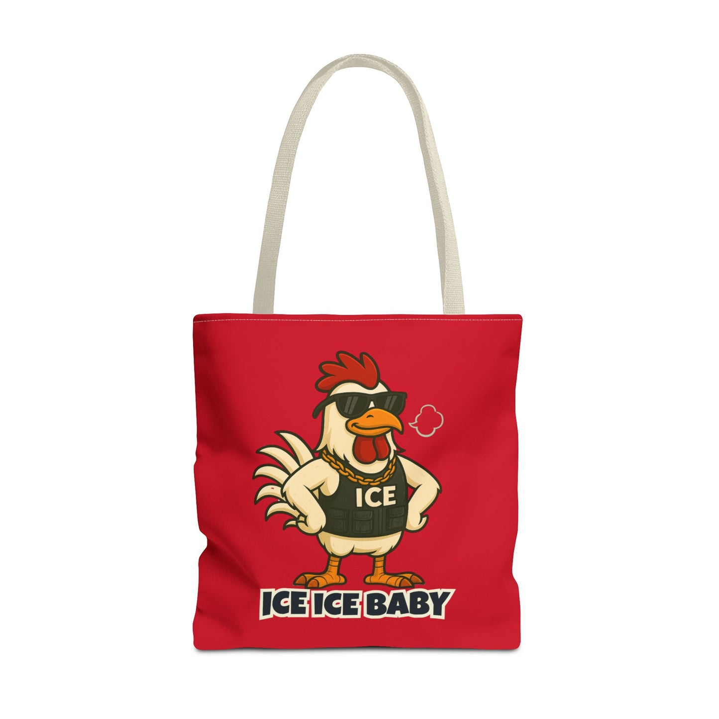 Ice Ice Baby Chicken Tote Bag – Funny Coop Daddy Design, Bold Red Reusable Shopping Bag