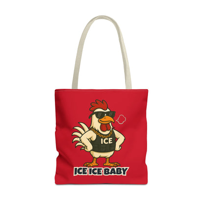 Ice Ice Baby Chicken Tote Bag – Funny Coop Daddy Design, Bold Red Reusable Shopping Bag