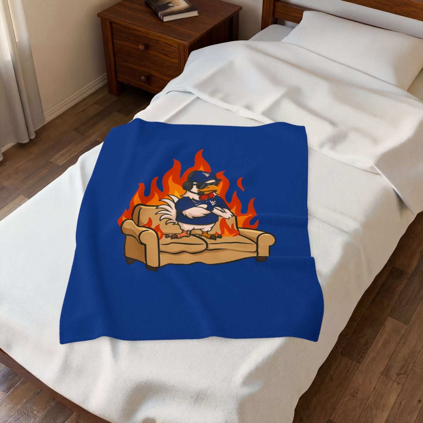 Big Rich Energy™ “Burning Down the Couch” Velveteen Plush Blanket – Funny Chicken Meme Throw Blanket, Cozy Gift for WV Fans & Couch Potato Legends
