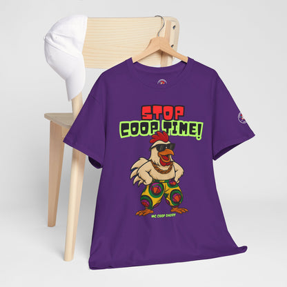 Stop COOP TIME! Funny Chicken T-Shirt – MC Coop Daddy 90s Hip Hop Parody Tee | Unisex Heavy Cotton | ChickenPop Apparel