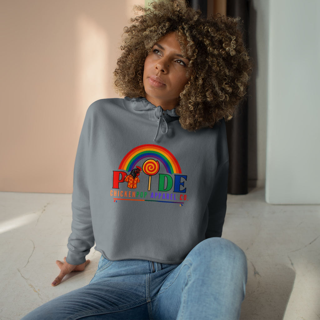 Big Chick Energy™ Pride Cropped Hoodie – Rainbow LGBTQ+ Logo with Coop Daddy & Lollipop Icon | ChickenPop Apparel