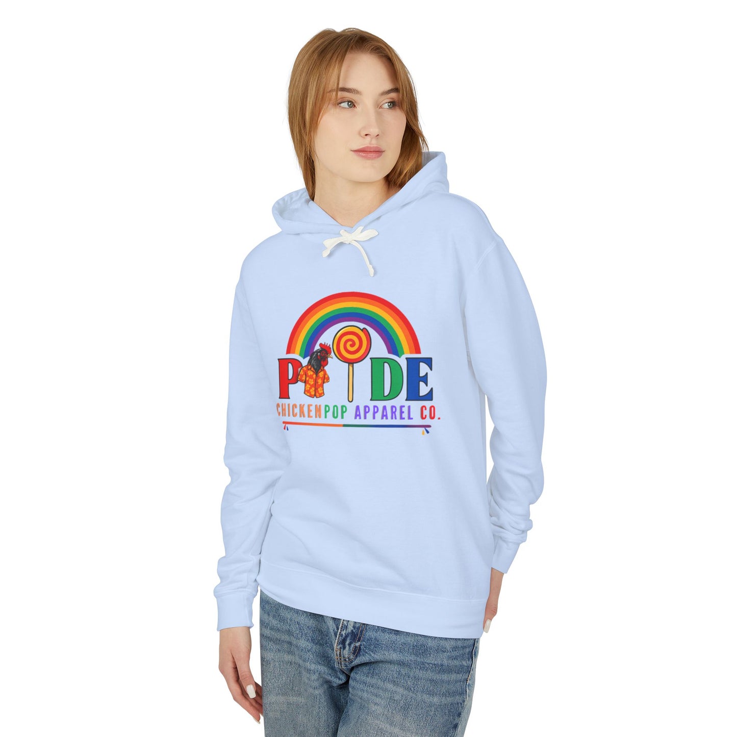 ChickenPop Apparel Co. Pride Rainbow Hoodie – Unisex LGBTQ Graphic Hoodie with Chicken & Lollipop Logo |