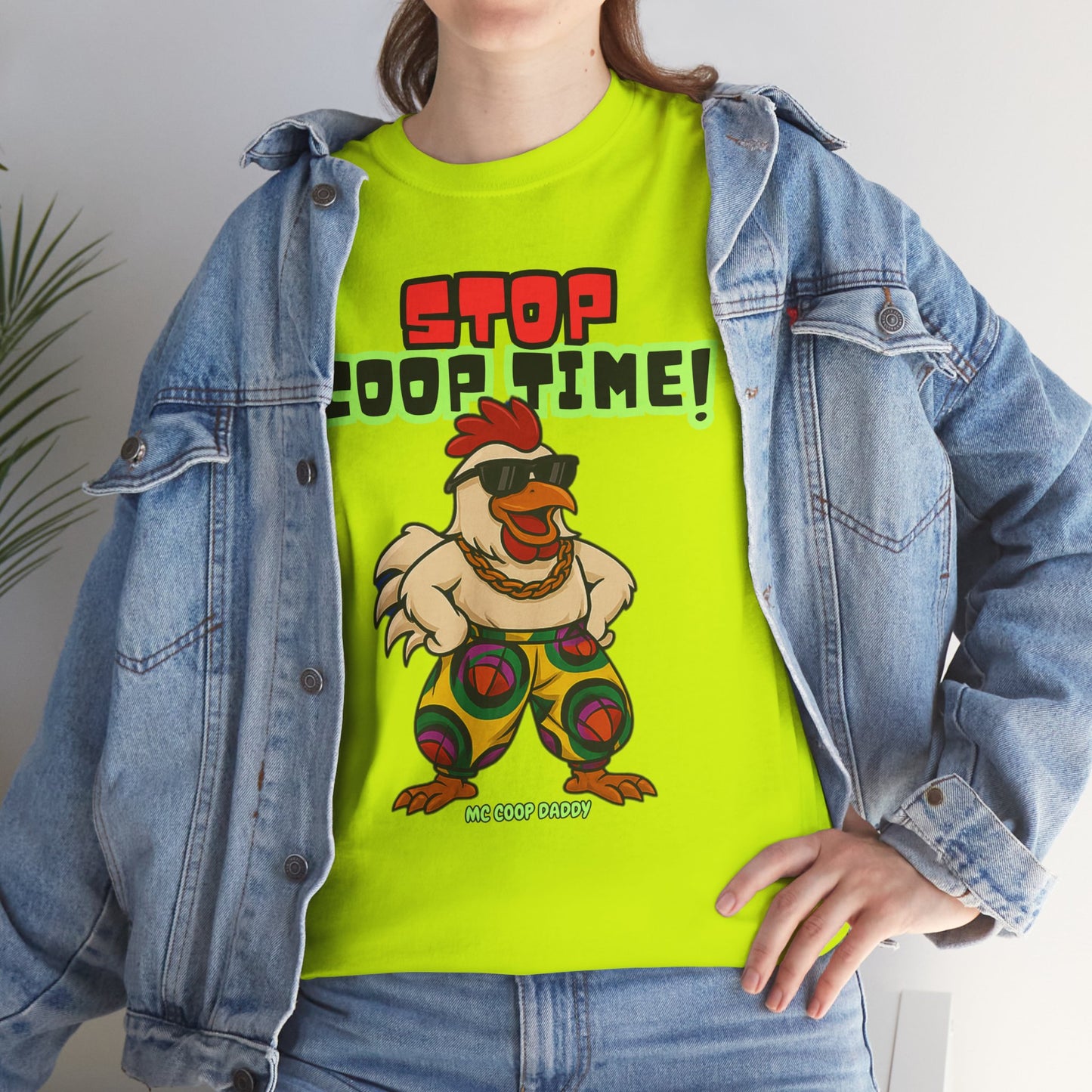 Stop COOP TIME! Funny Chicken T-Shirt – MC Coop Daddy 90s Hip Hop Parody Tee | Unisex Heavy Cotton | ChickenPop Apparel