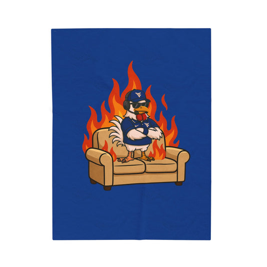 Big Rich Energy™ “Burning Down the Couch” Velveteen Plush Blanket – Funny Chicken Meme Throw Blanket, Cozy Gift for WV Fans & Couch Potato Legends