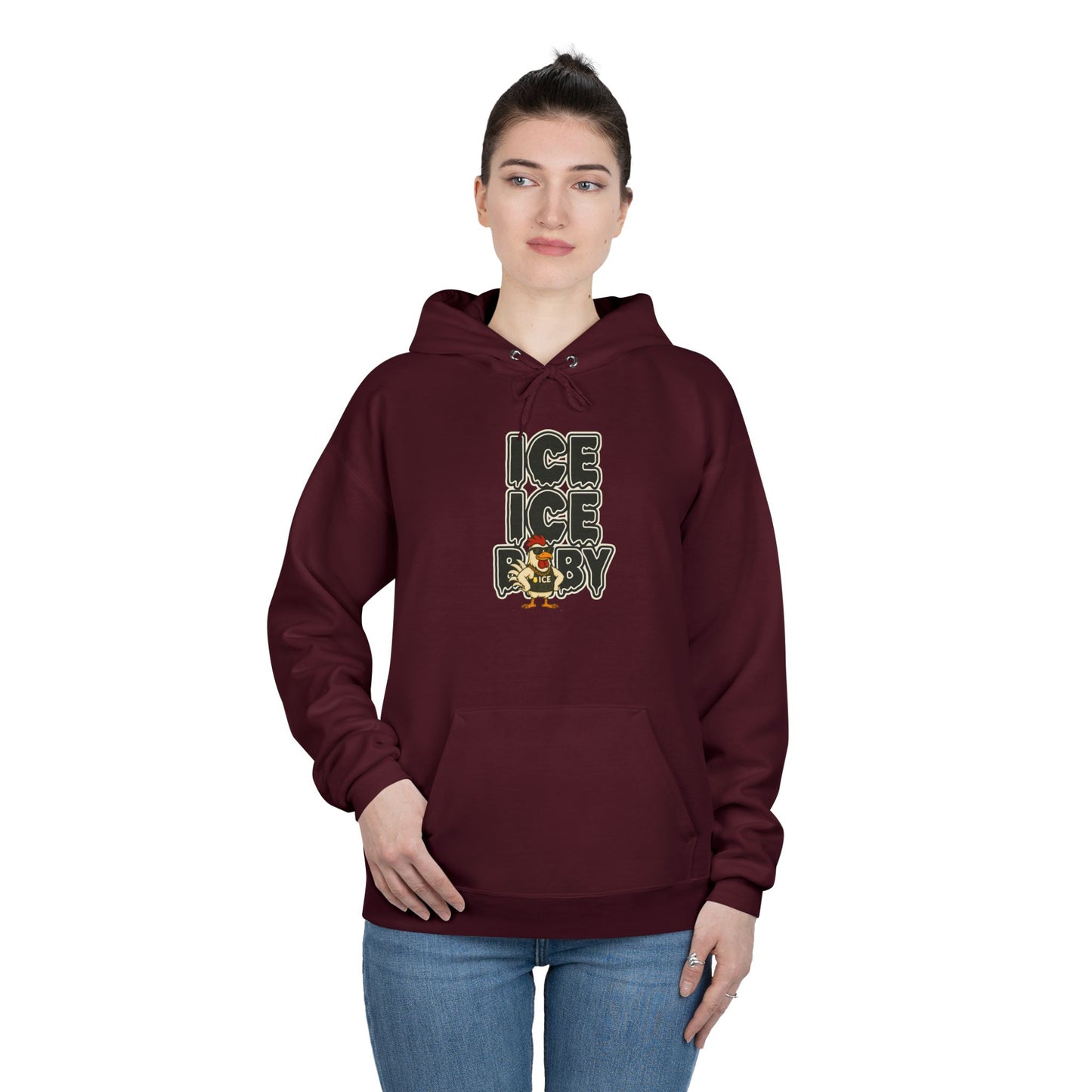 ICE ICE BABY Funny Chicken Hoodie – Retro Hip-Hop Pullover for Music Fans, Students & Cold-Weather Comedians