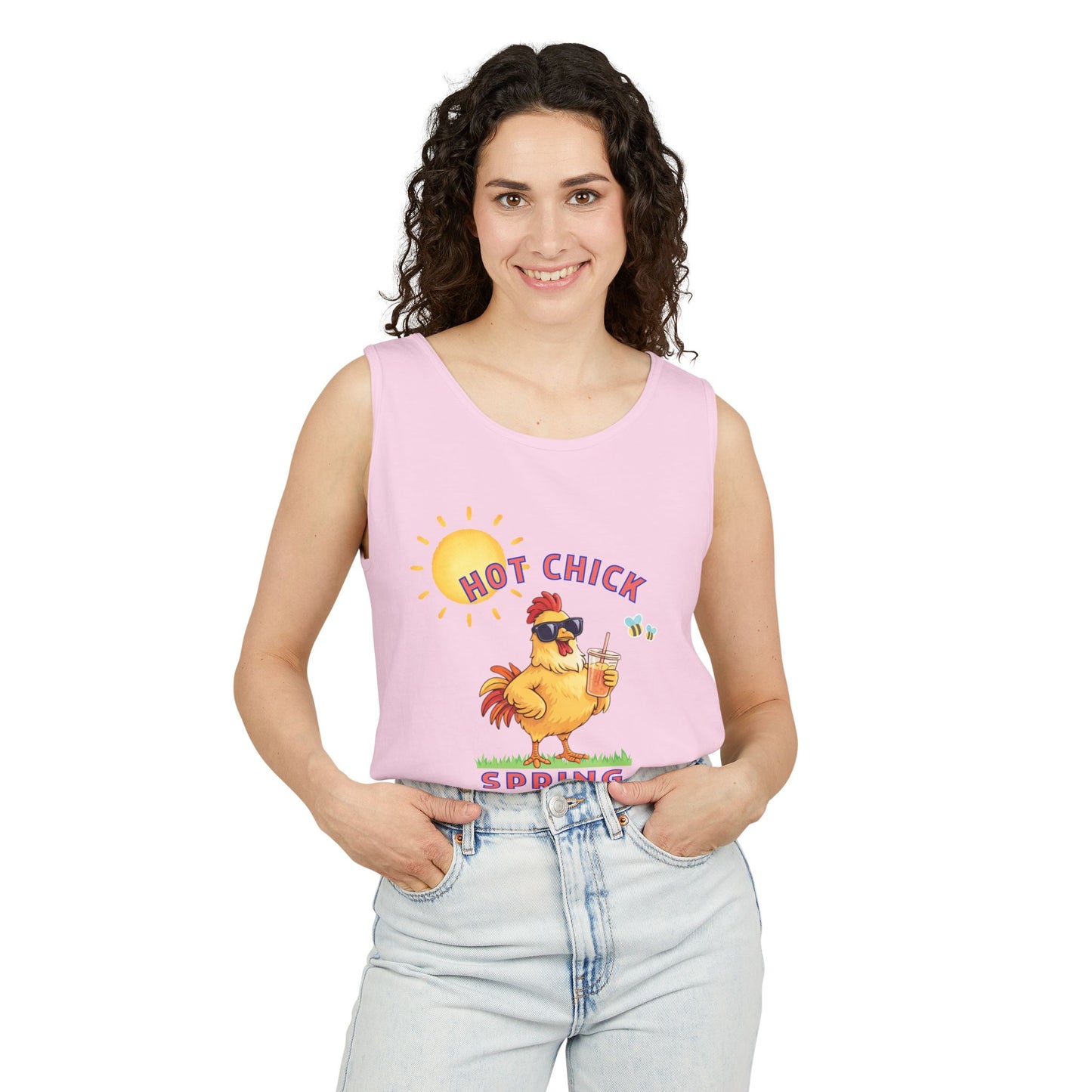 Hot Chick Spring Tank Top – Funny Chicken Graphic Tank, Big Chick Energy Summer Shirt, Cute Sassy Tank