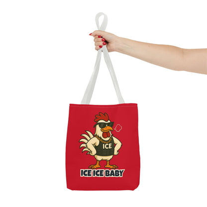 Ice Ice Baby Chicken Tote Bag – Funny Coop Daddy Design, Bold Red Reusable Shopping Bag