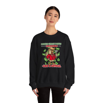 Like A Genius Crewneck Sweatshirt – Funny Political Graphic Pullover | Unisex Heavy Blend with ChickenPop Logo | Ethically Made & Cozy Cold-Weather Humor