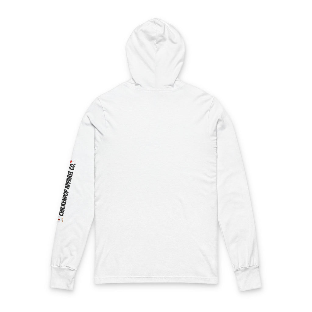 Coop Wars Long Sleeve Hooded T-Shirt – Unisex Lightweight Hoodie Tee with ChickenPop Sleeve Logo | Funny Political Graphic Pullover for Everyday Rebels