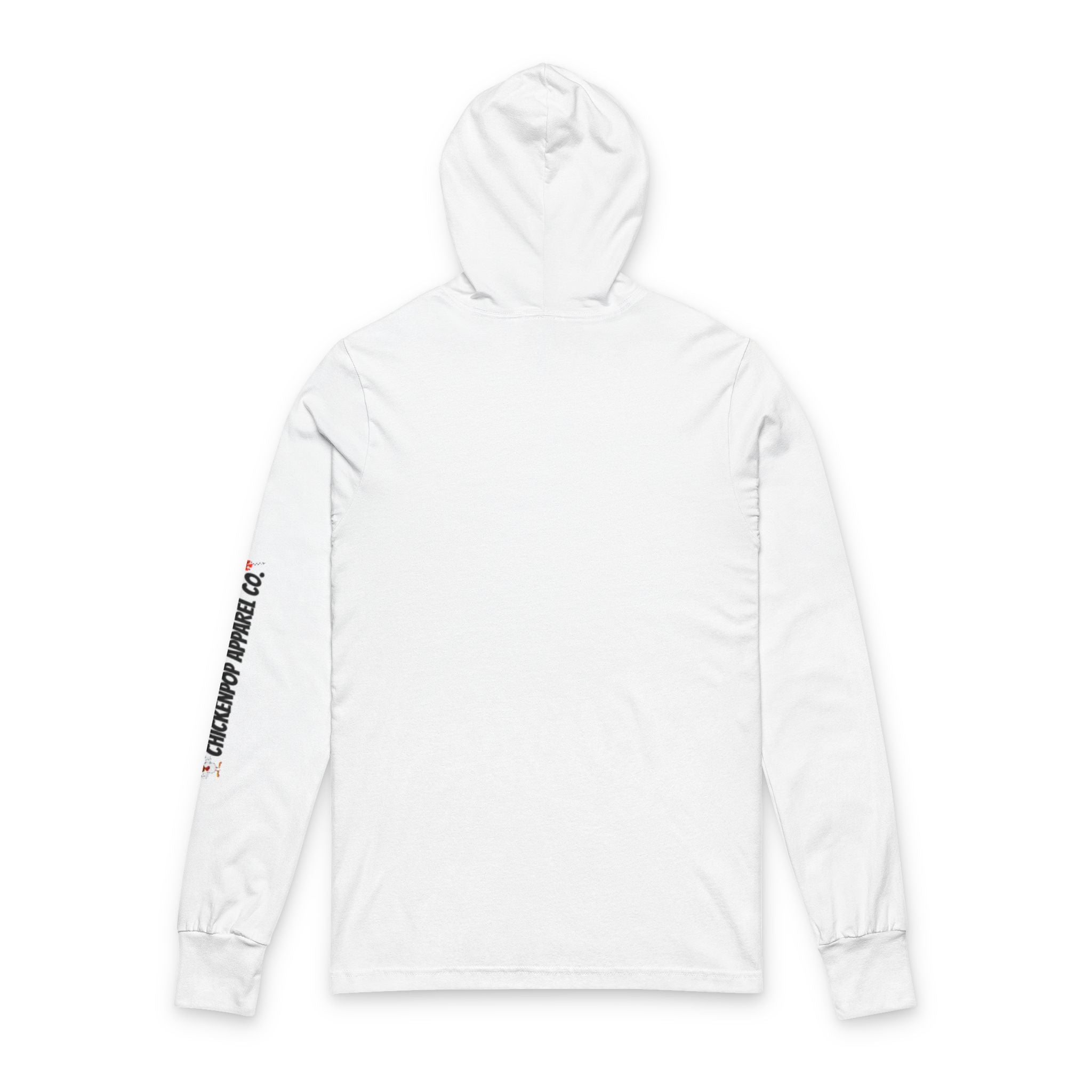 Coop Wars Long Sleeve Hooded T-Shirt – Unisex Lightweight Hoodie Tee with ChickenPop Sleeve Logo | Funny Political Graphic Pullover for Everyday Rebels