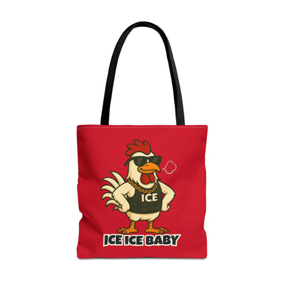 Ice Ice Baby Chicken Tote Bag – Funny Coop Daddy Design, Bold Red Reusable Shopping Bag