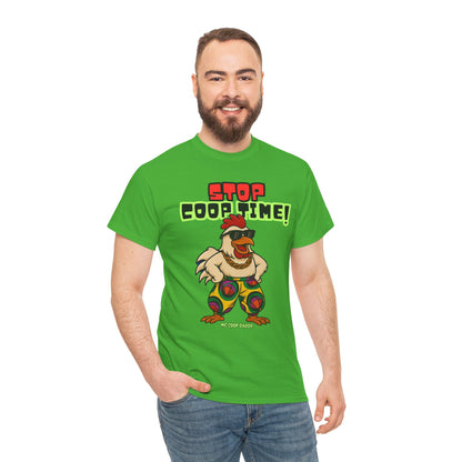 Stop COOP TIME! Funny Chicken T-Shirt – MC Coop Daddy 90s Hip Hop Parody Tee | Unisex Heavy Cotton | ChickenPop Apparel