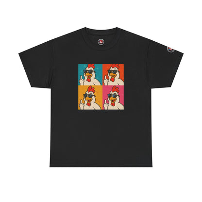 Warhol Pop Art Chicken T-Shirt – Funny Coop Daddy Middle Finger Tee for Bold Style