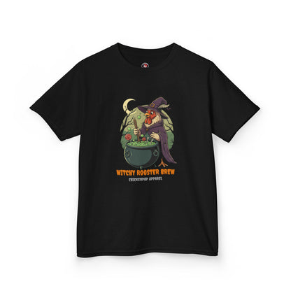 Witchy Rooster Brew T-Shirt: Funny Chicken Halloween Shirt | Lil' Cluckers Witch Costume Apparel