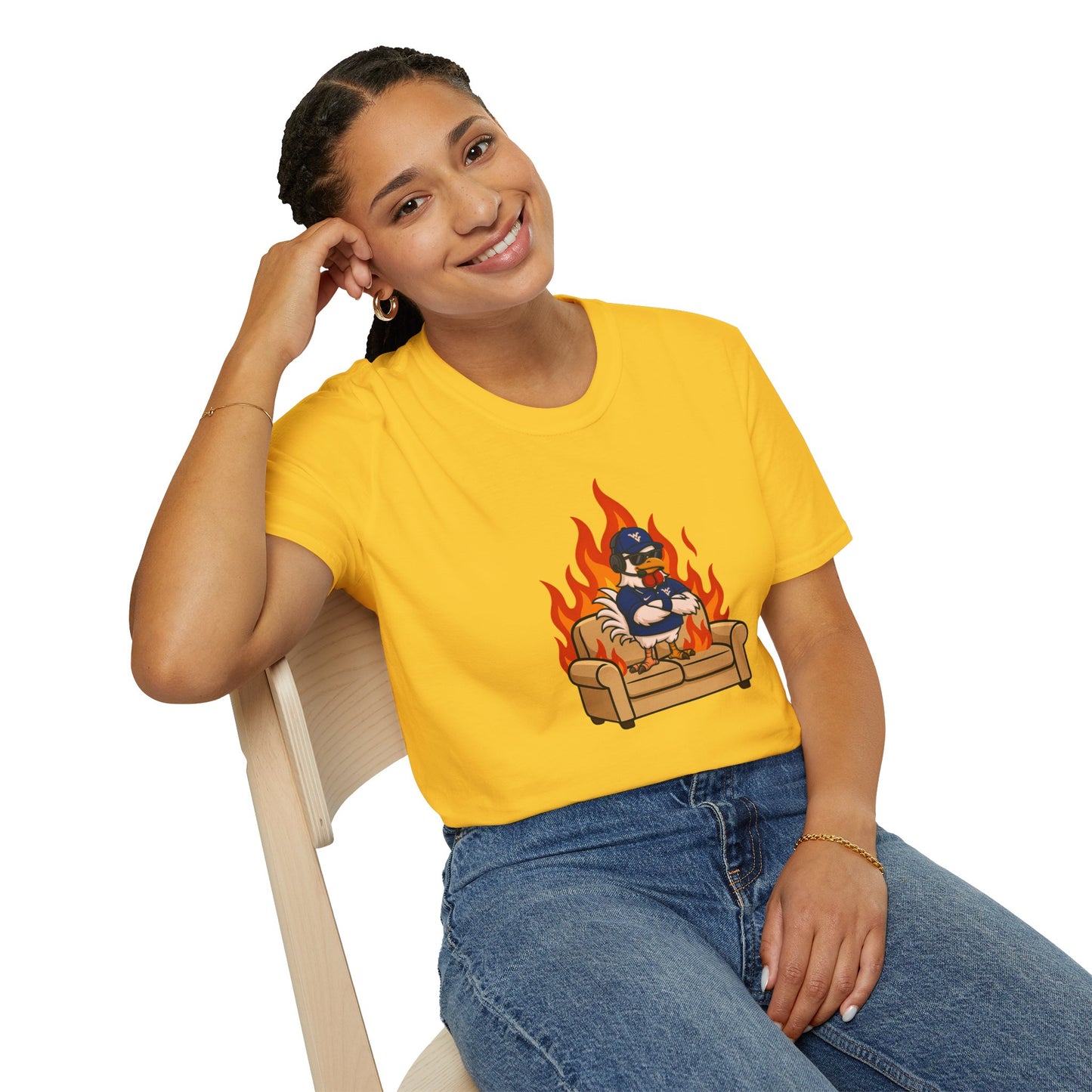 Big Rich Energy Couch Burning Shirt | Funny WVU Mountaineers Football Coach Tee | Morgantown Tradition Apparel