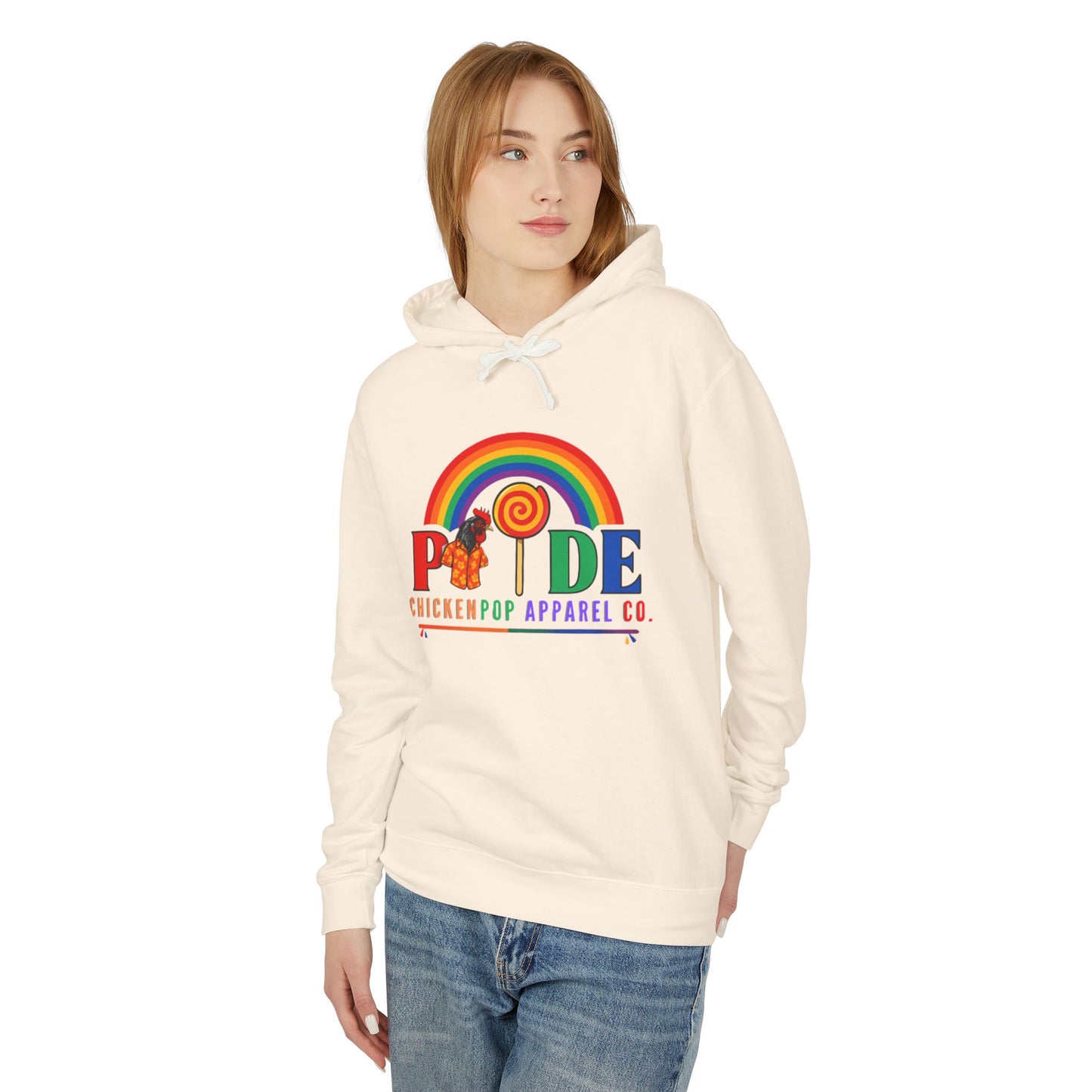 ChickenPop Apparel Co. Pride Rainbow Hoodie – Unisex LGBTQ Graphic Hoodie with Chicken & Lollipop Logo |