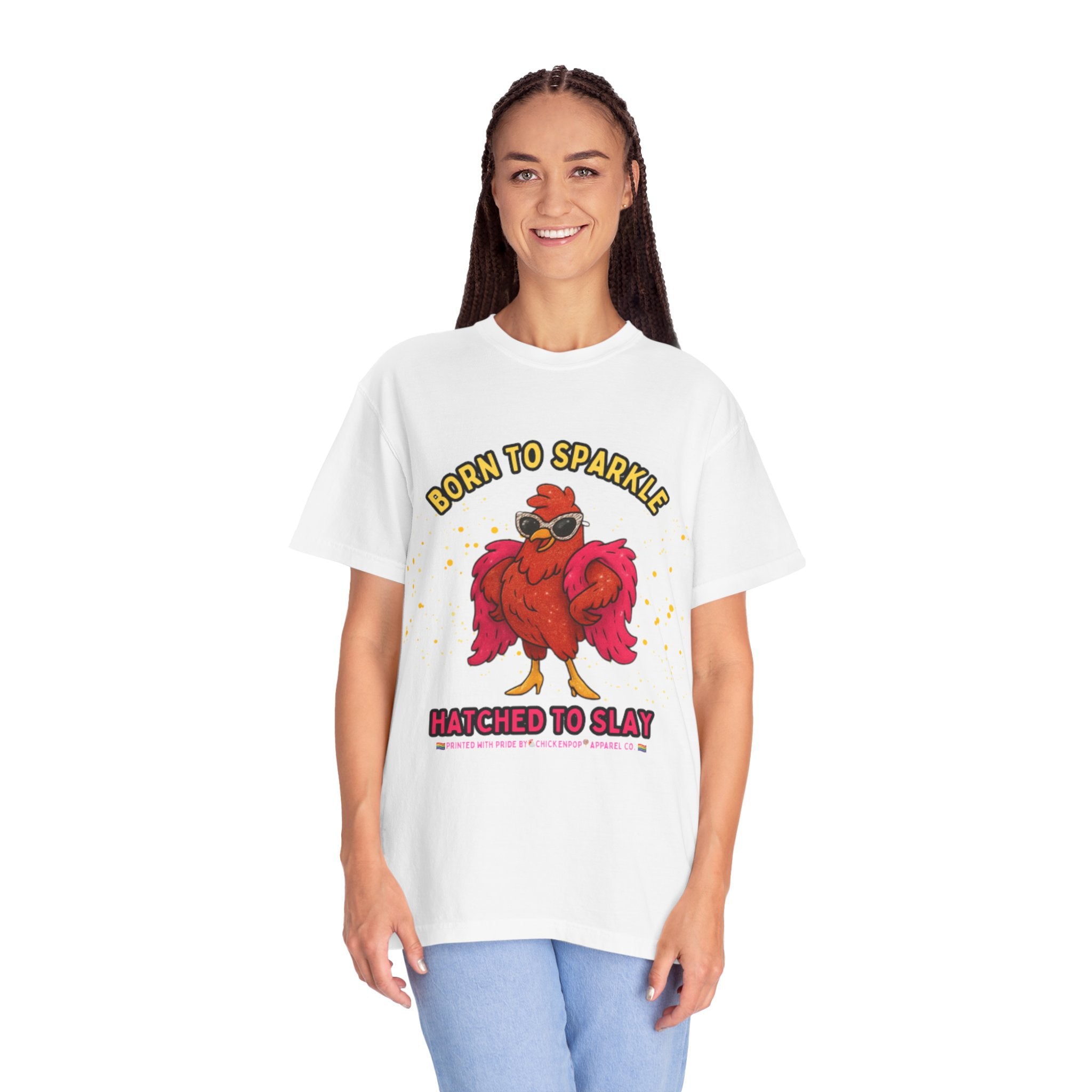 Pride LGBTQ Born to Sparkle Rooster T-Shirt — Hatched to Slay Graphic Tee