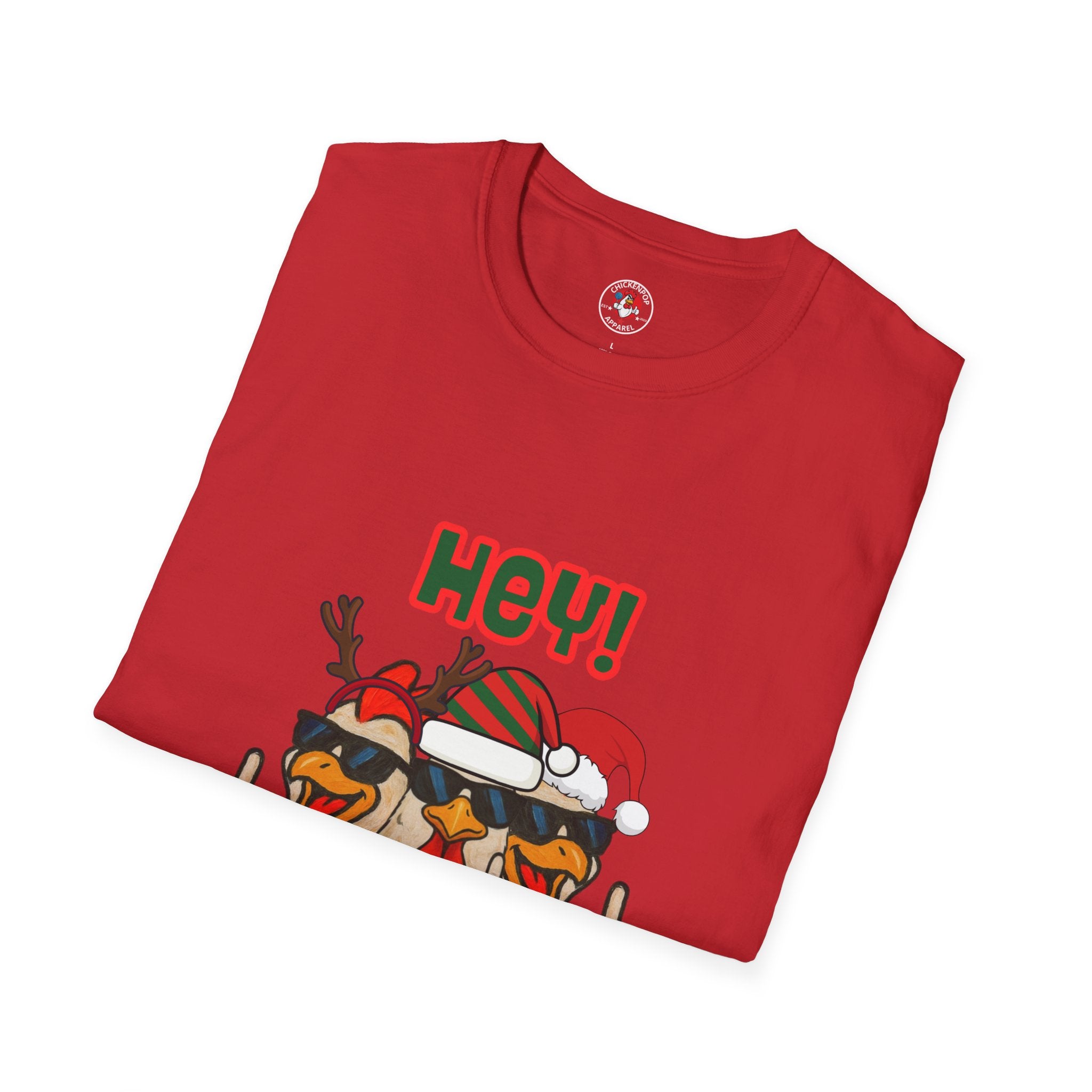 Hey! F CAW F Christmas Chicken T-Shirt | Funny Holiday Rooster Tee
