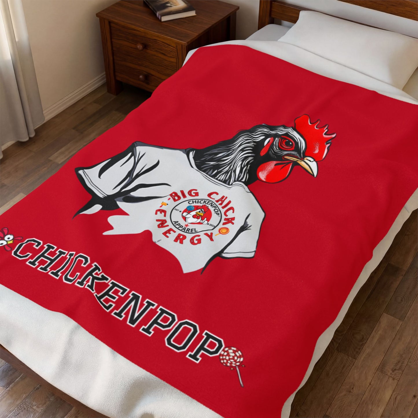 Giant Rooster Velveteen Plush Blanket Red