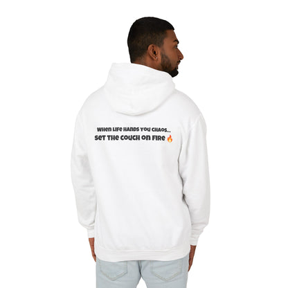 Big Rich Energy Burning Couch Hoodie – Chaos Quote 🔥FREE SHIPPING🔥