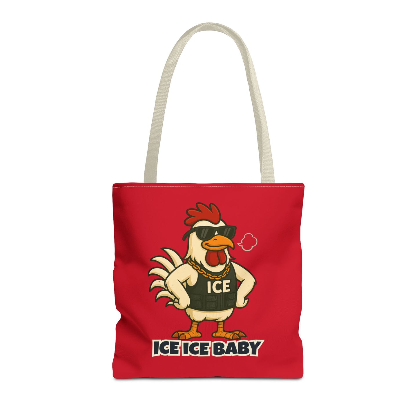 Ice Ice Baby Chicken Tote Bag – Funny Coop Daddy Design, Bold Red Reusable Shopping Bag