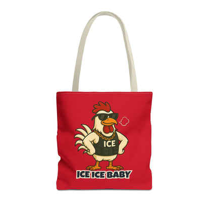 Ice Ice Baby Chicken Tote Bag – Funny Coop Daddy Design, Bold Red Reusable Shopping Bag