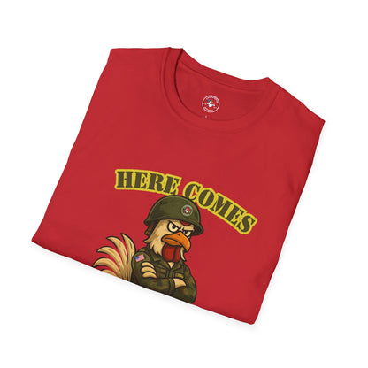 Here Comes the Rooster Music  Graphic Tee with Front & Back Print Unisex Rock T-Shirt