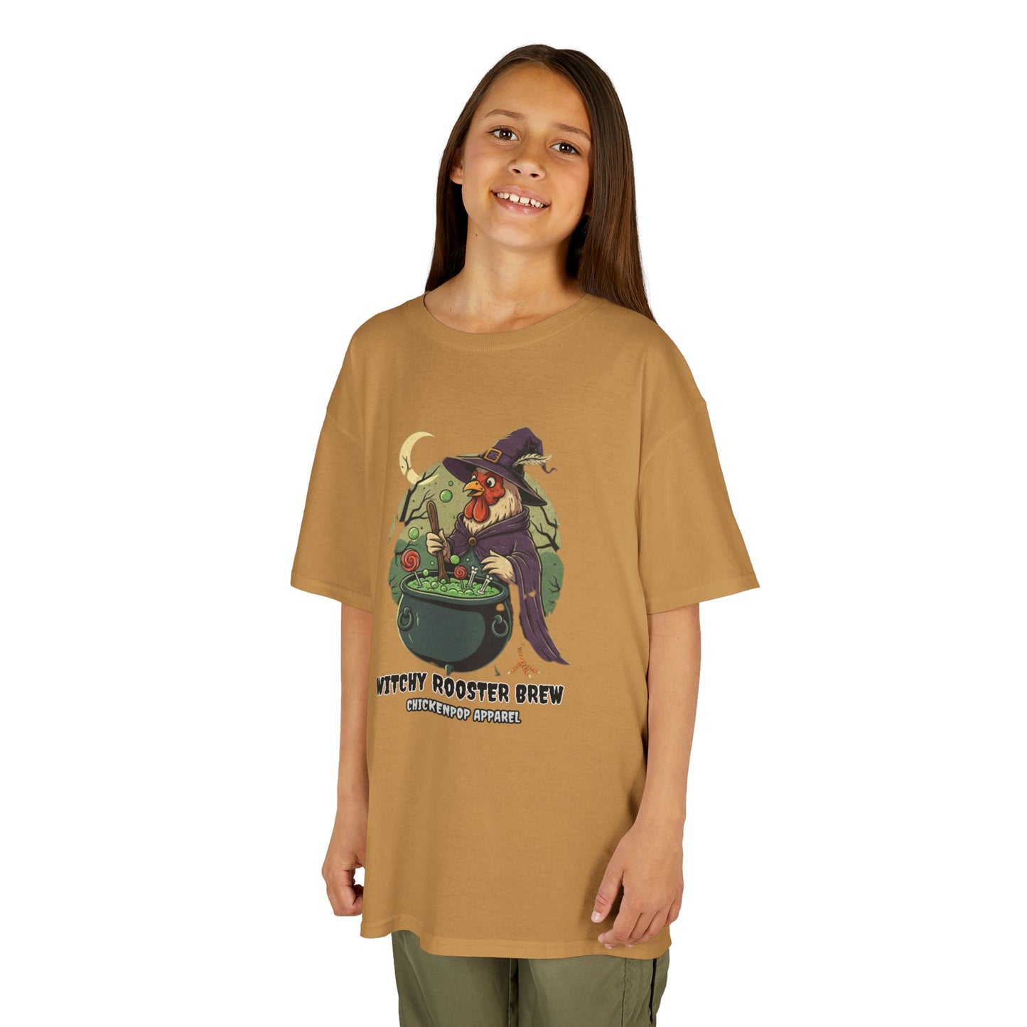 Witchy Rooster Brew T-Shirt: Funny Chicken Halloween Shirt | Lil' Cluckers Witch Costume Apparel