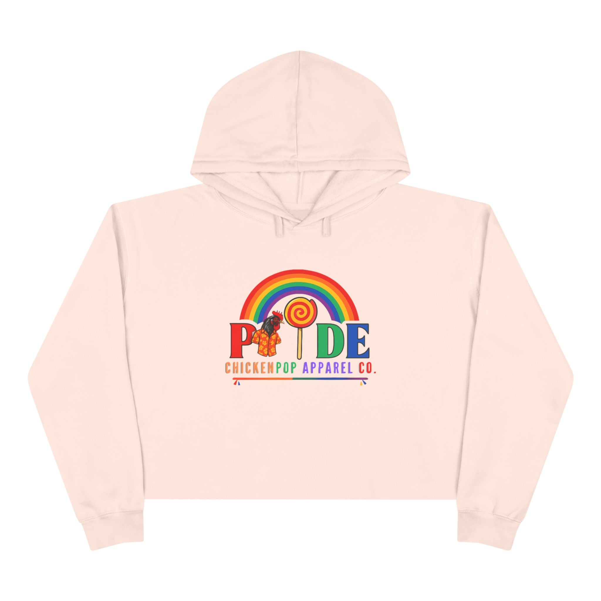 Big Chick Energy™ Pride Cropped Hoodie – Rainbow LGBTQ+ Logo with Coop Daddy & Lollipop Icon | ChickenPop Apparel