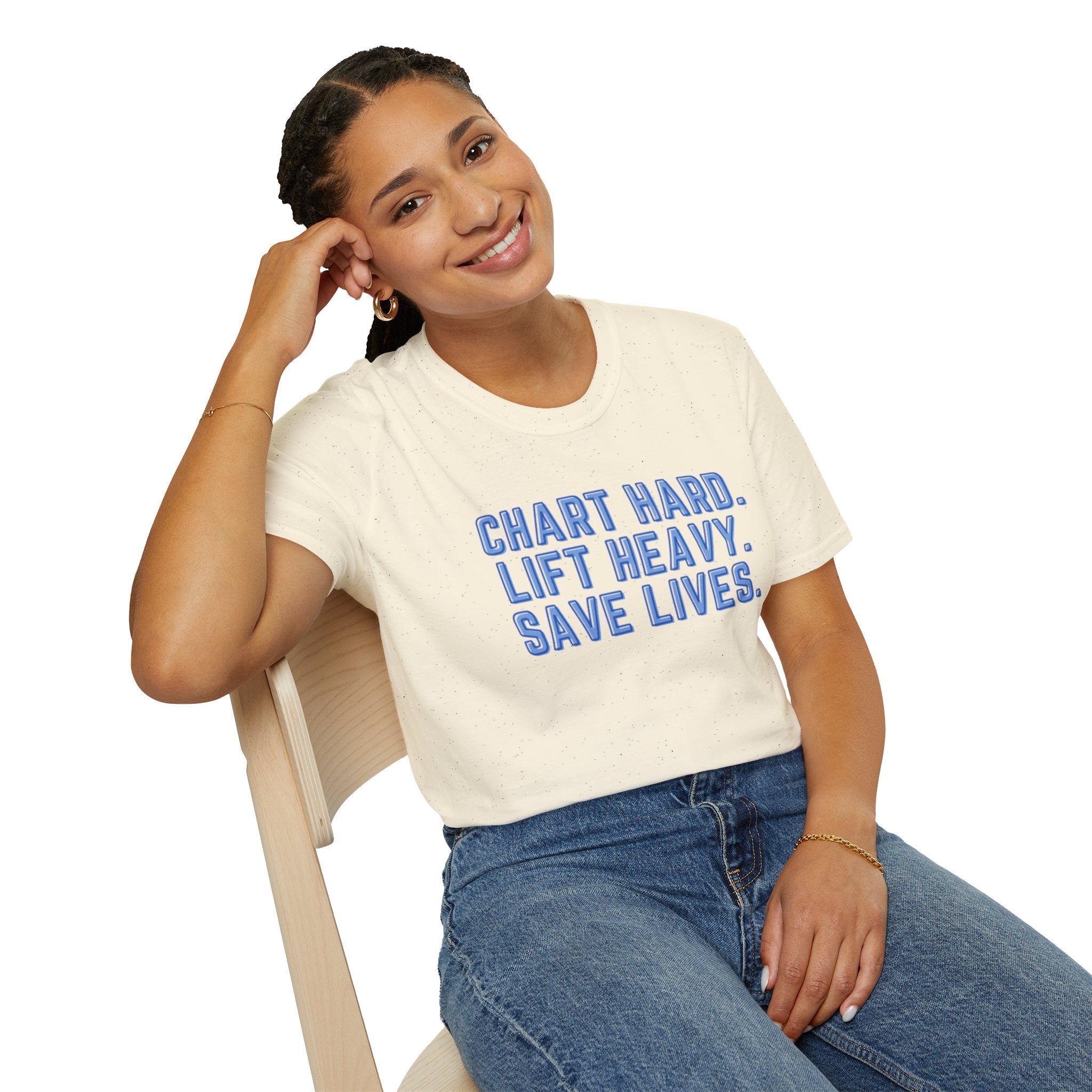 Chart Hard. Lift Heavy. Save Lives. Nurse Tee | Funny Fitness Healthcare Worker Shirt | Gym RN Apparel