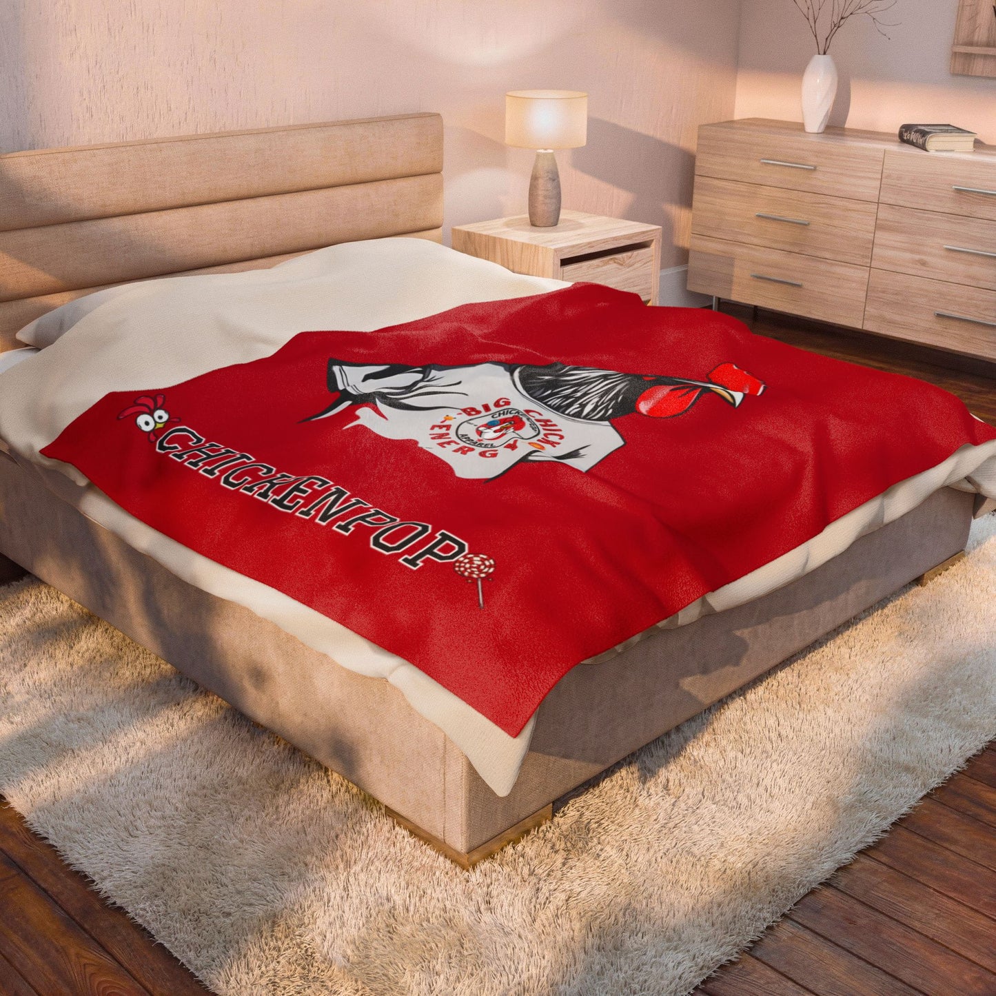 Giant Rooster Velveteen Plush Blanket Red