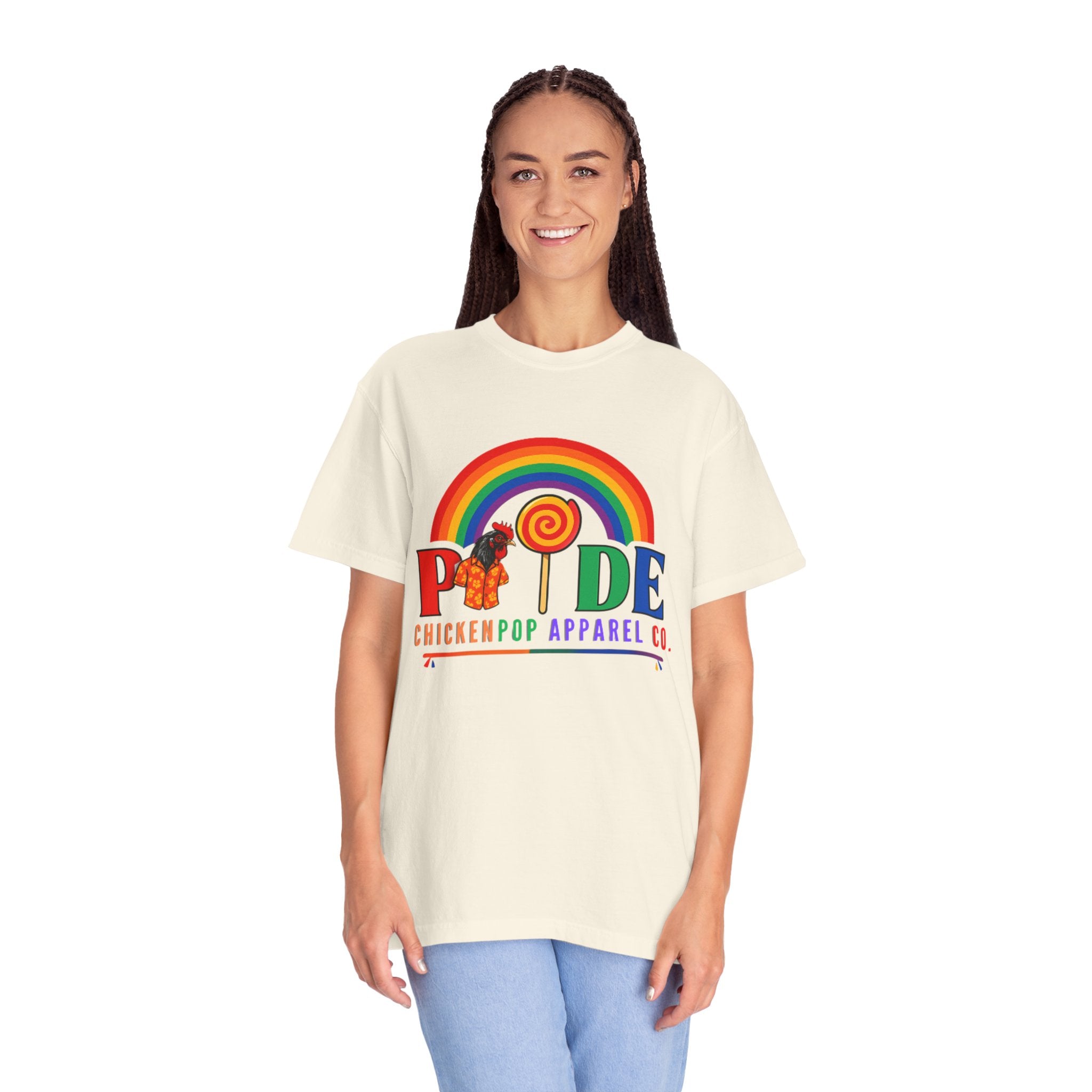 Pride Rainbow Lollipop T-Shirt — "PRIDE" ChickenPop Apparel Co. Graphic Tee
