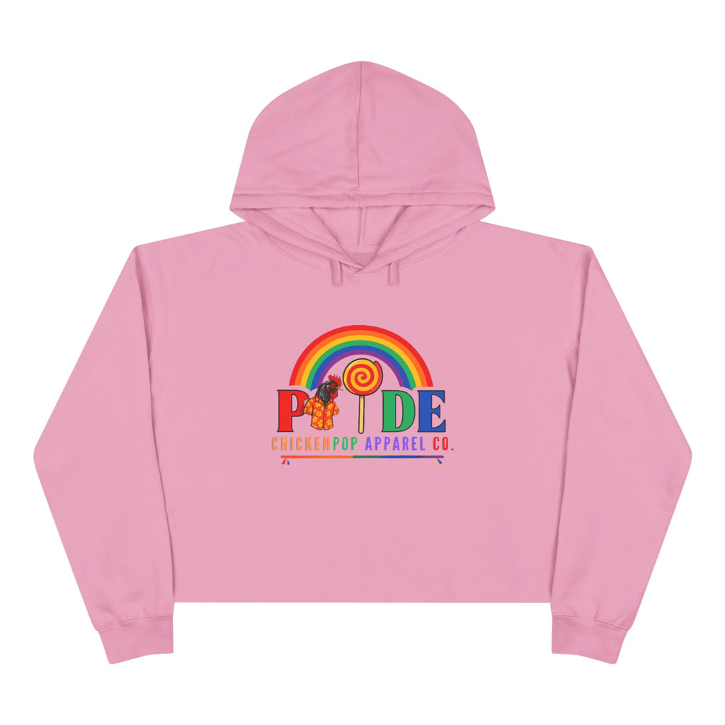 Big Chick Energy™ Pride Cropped Hoodie – Rainbow LGBTQ+ Logo with Coop Daddy & Lollipop Icon | ChickenPop Apparel