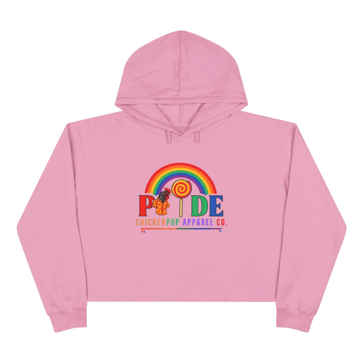 Big Chick Energy™ Pride Cropped Hoodie – Rainbow LGBTQ+ Logo with Coop Daddy & Lollipop Icon | ChickenPop Apparel