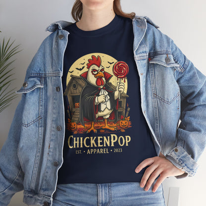 ChickenPop Sucker For a Pop Vampire Rooster Halloween T-Shirt – Funny Spooky Graphic Tee for Fall & Costume Season