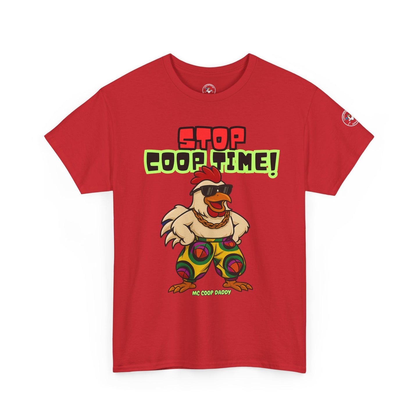 Stop COOP TIME! Funny Chicken T-Shirt – MC Coop Daddy 90s Hip Hop Parody Tee | Unisex Heavy Cotton | ChickenPop Apparel