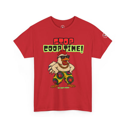 Stop COOP TIME! Funny Chicken T-Shirt – MC Coop Daddy 90s Hip Hop Parody Tee | Unisex Heavy Cotton | ChickenPop Apparel